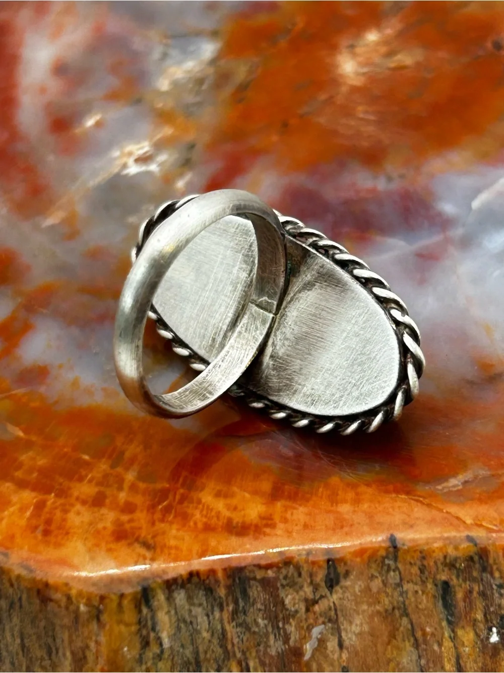 Vintage Sterling Silver Ring with Natural White Opal - Size 6, very large stone
